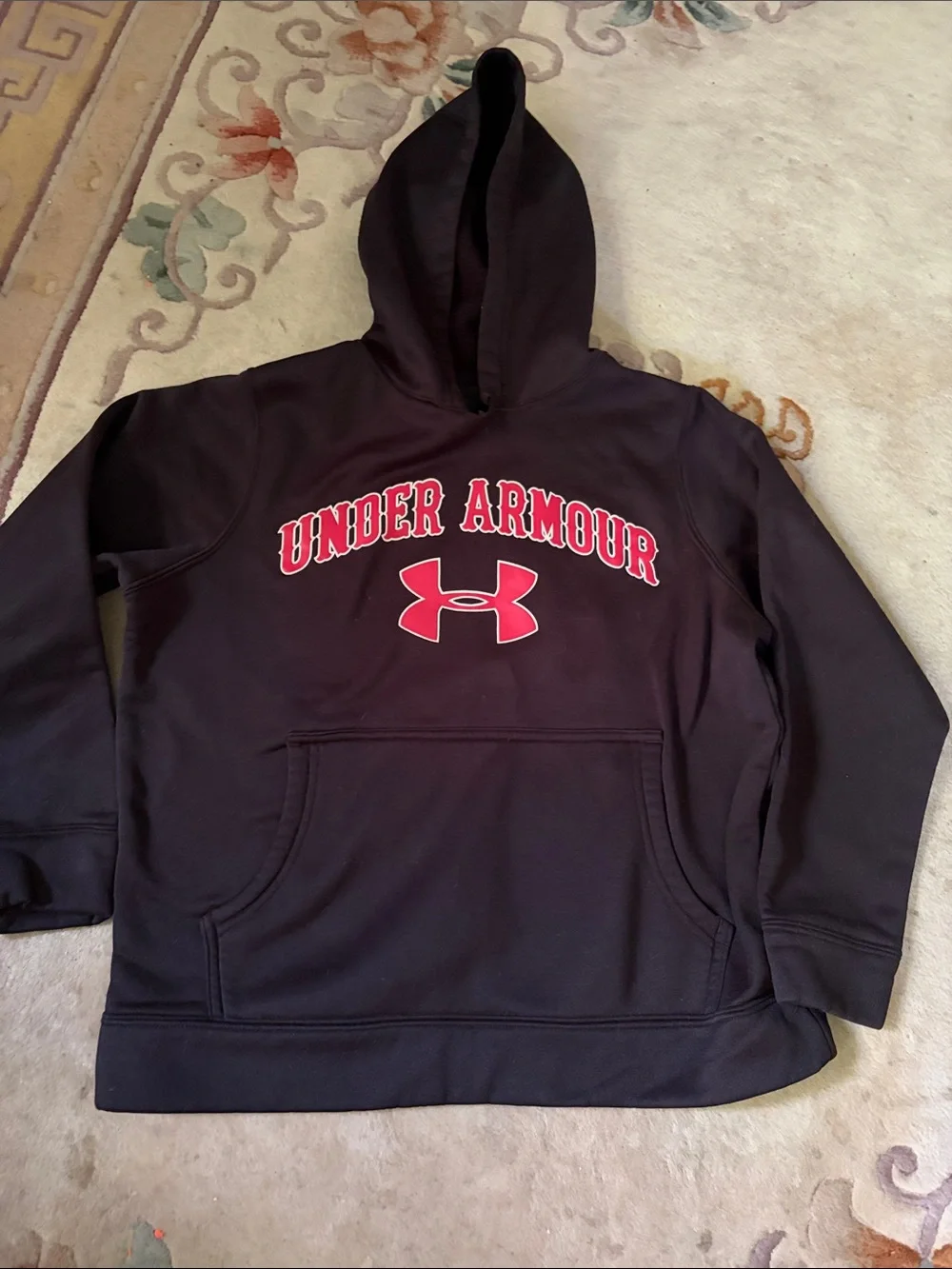 Under Armour Hoodie Youth Small Black Red ColdGear Pullover Sweatshirt